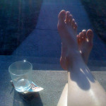 sunshine, bare feet and paper models