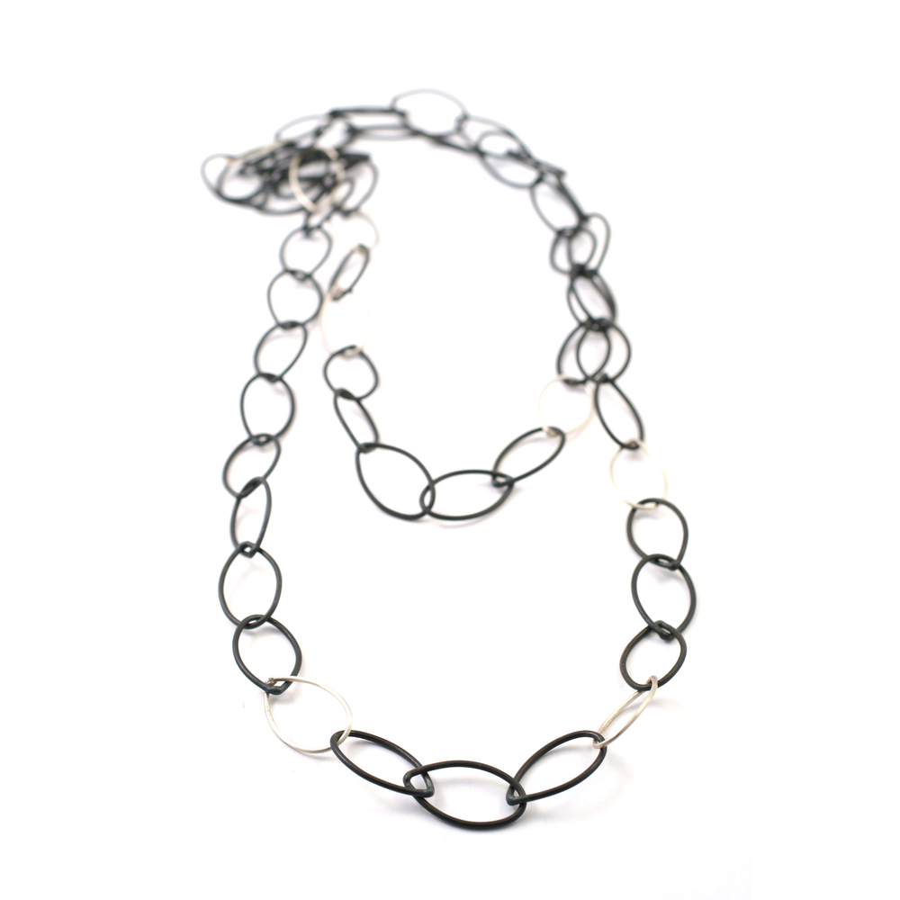 lucy necklace - black and silver long metal chain by megan auman
