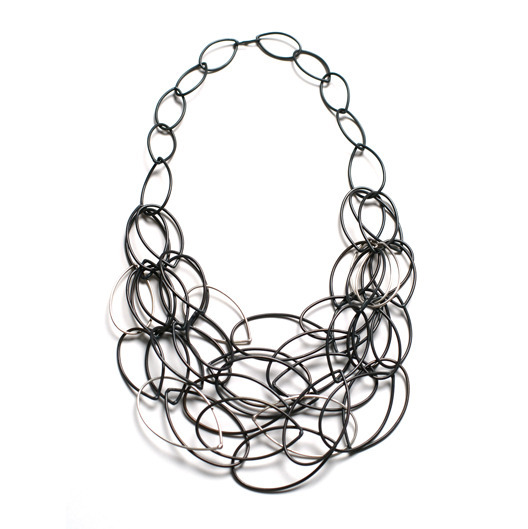 black and silver statement necklace by megan auman