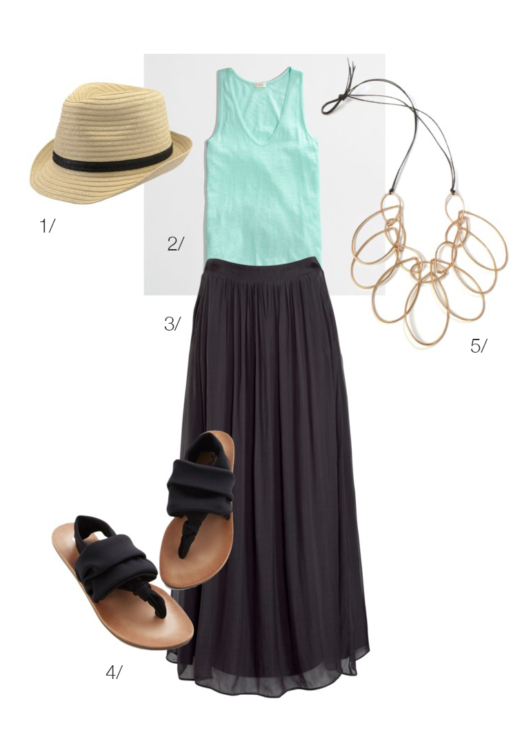 easy summer style // maxi skirt, tank top, sandals, and a statement necklace // via megan auman