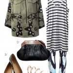 pattern mixing: embellished military jacket and printed leggings
