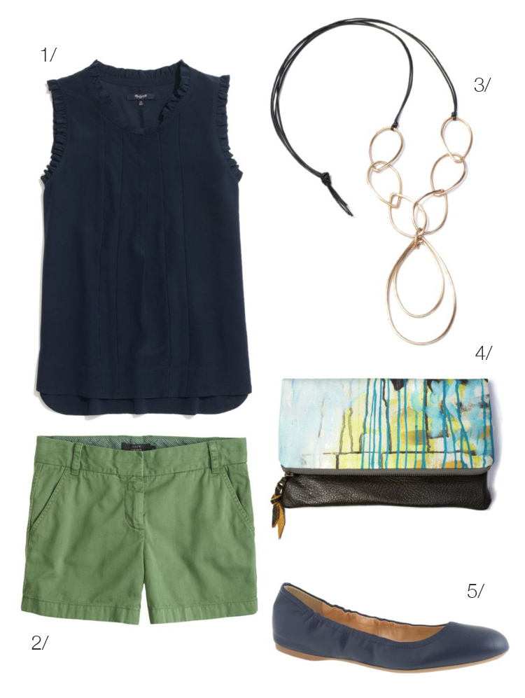 casual summer style: modern camp counselor // shorts, ballet flats, long necklace // via megan auman
