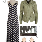 striped maxi dress and military jacket