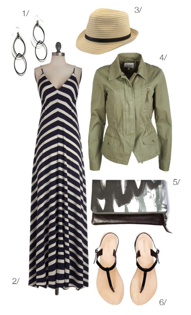 spring style: striped maxi dress and military jacket via megan auman