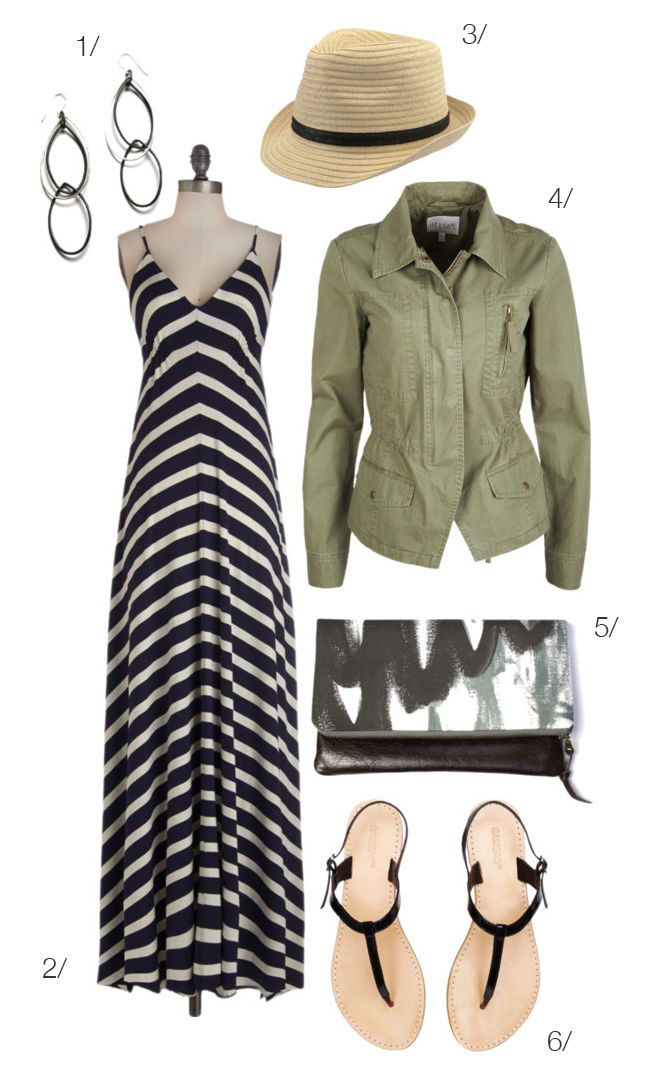 striped maxi dress and military jacket - MEGAN AUMAN