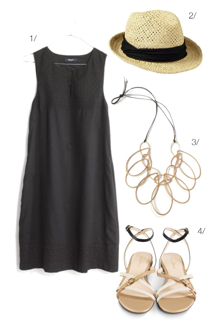 easy summer style: casual little black dress, statement necklace, sandals // via megan auman