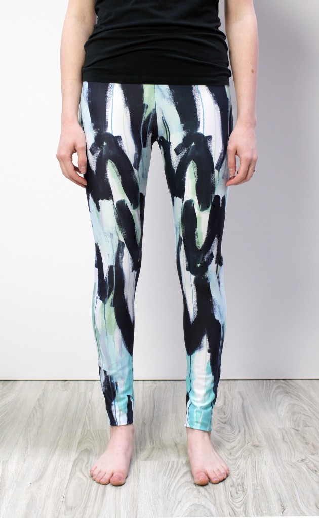 wings leggings - black, white, teal, and aqua printed leggings by megan auman