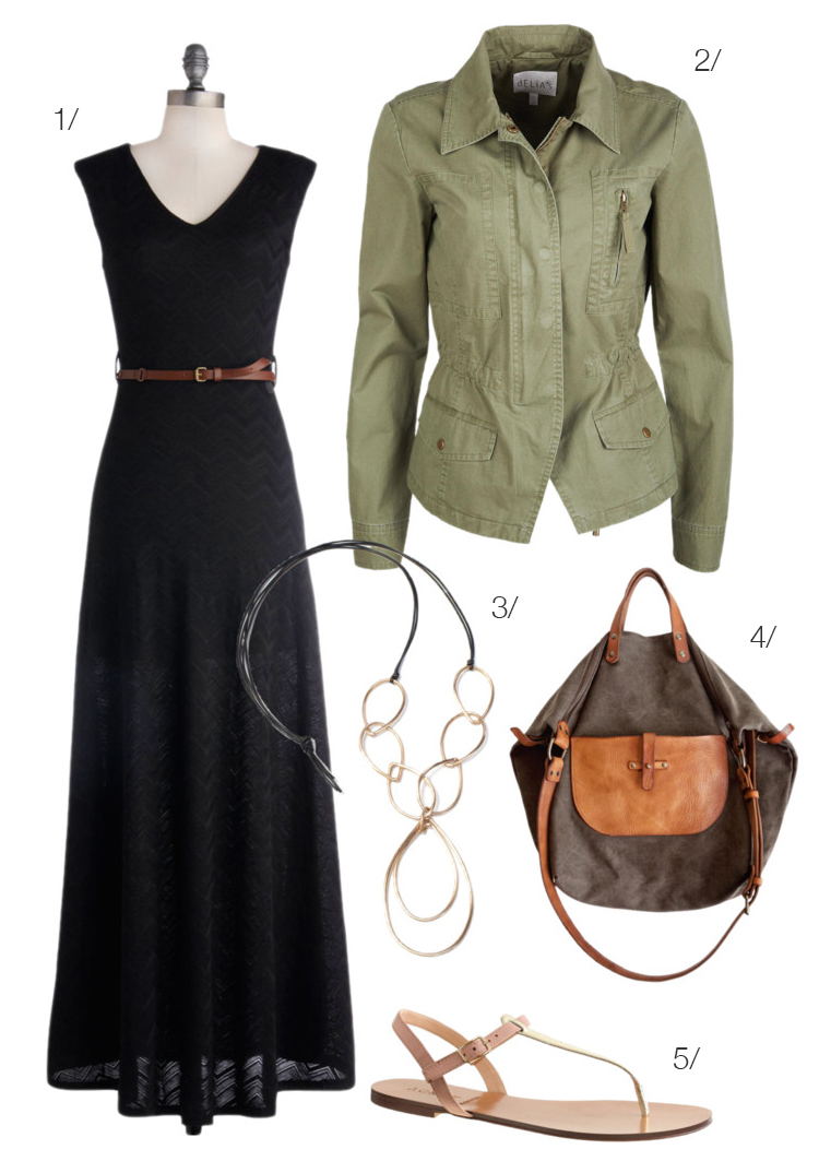 bohemian road trip // maxi dress and military jacket // via megan auman