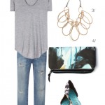 jeans, t-shirt, and a statement necklace