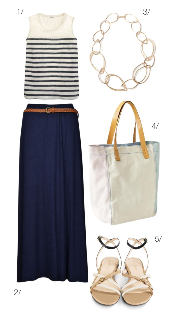 summer style: nautical meets boho // maxi skirt, striped shirt, chunky necklace // click for outfit details