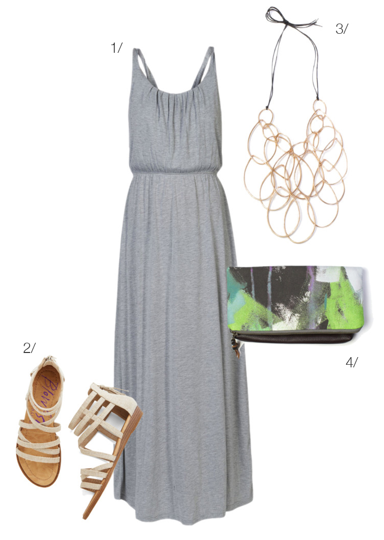 summer style: maxi dress, statement necklace, clutch purse // click for outfit details