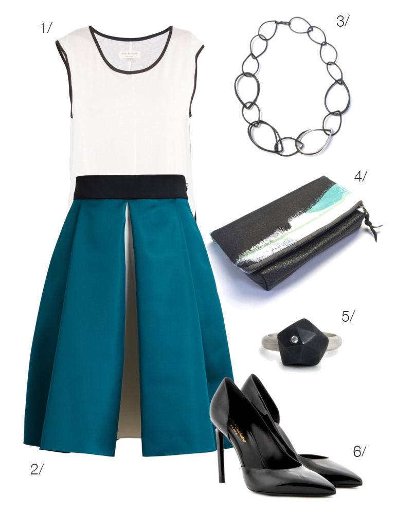 statement skirt, chain link necklace, foldover clutch // click for outfit details
