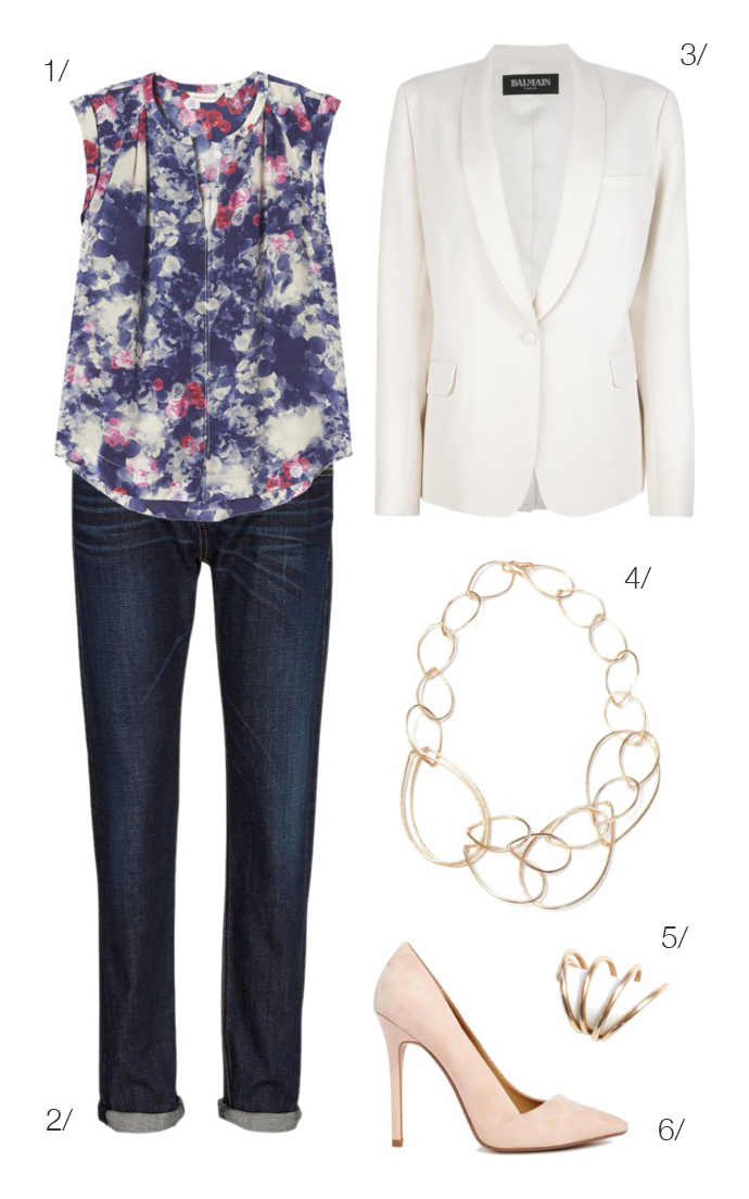 an outfit to go from daytime to date night // dark denim, white blazer, chain link necklace // click for outfit details