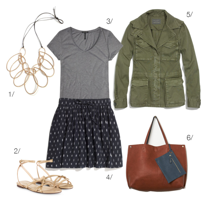 ikat skirt, military jacket, statement necklace // click for outfit details