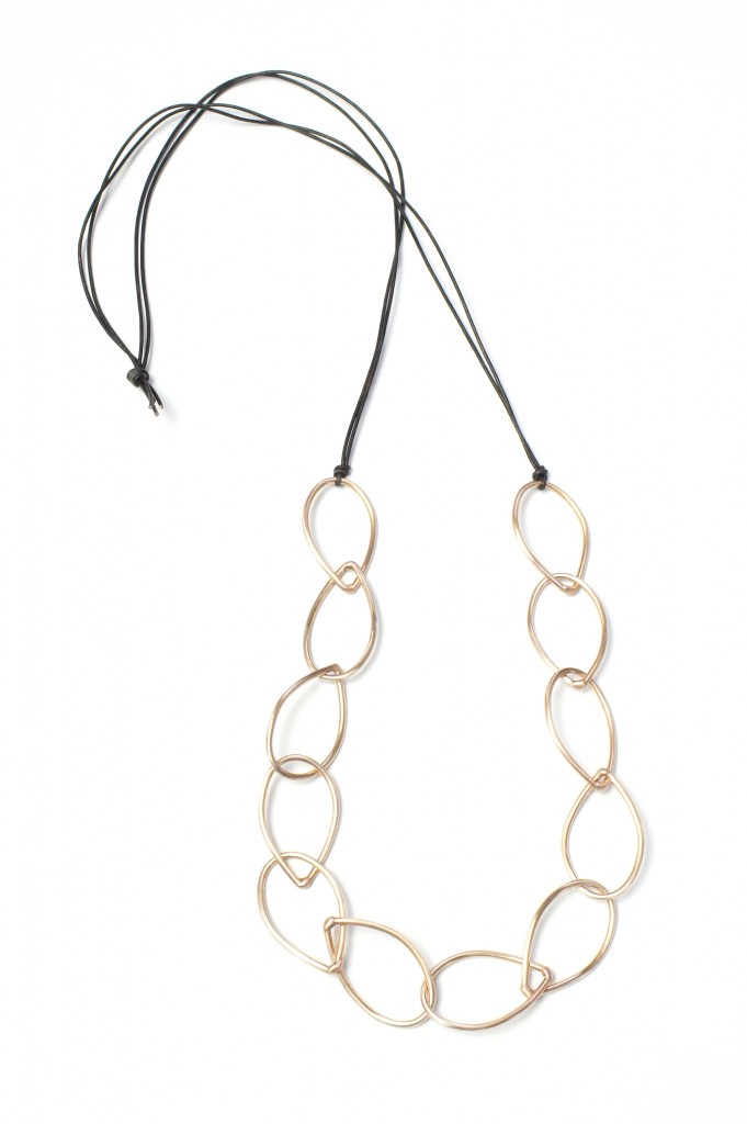 Emmeline necklace // long bronze and leather chain link necklace by megan auman