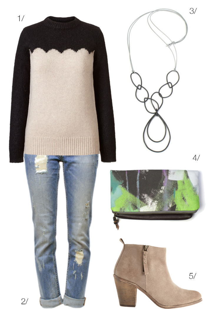 casual fall style: sweater, distressed denim, ankle boots // click for outfit details