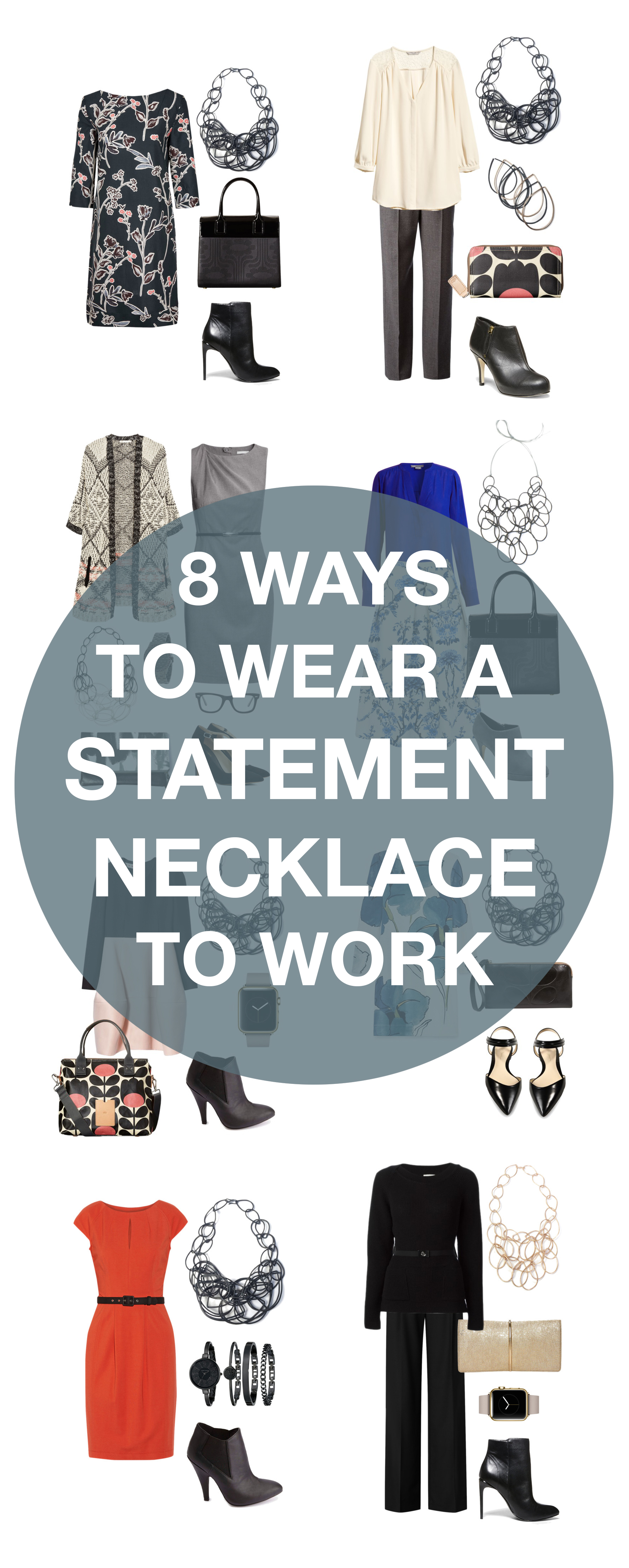 8 ways to wear a statement necklace to work // click for outfit details