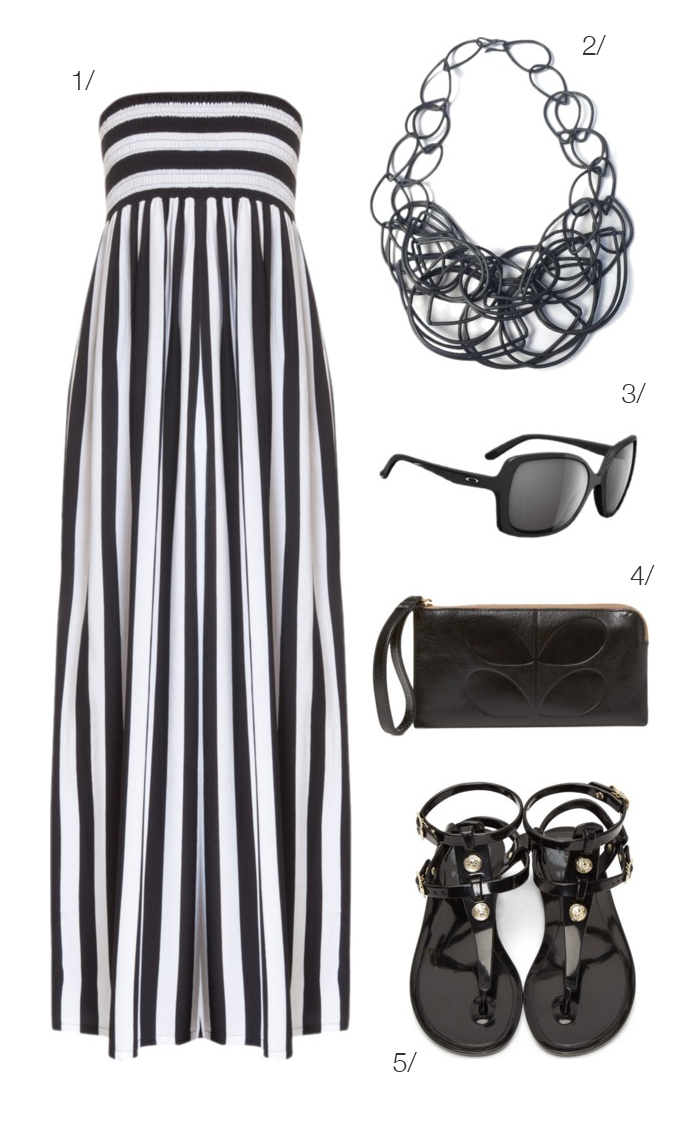 pair a statement necklace with a black and white maxi for a chic seaside look // click for outfit details