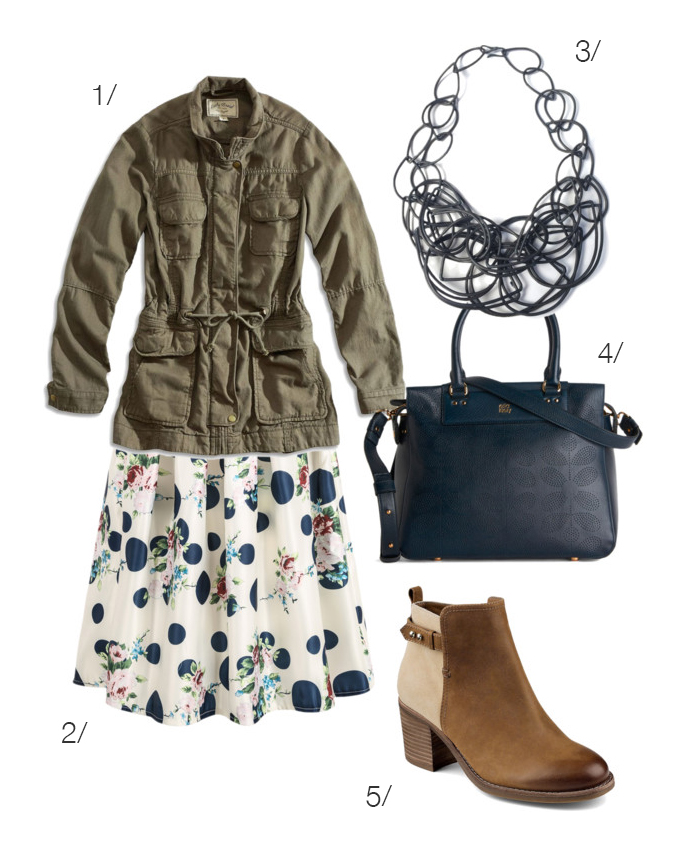 pair a girly midi skirt with a military inspired jacket for a fun style twist // click for outfit details
