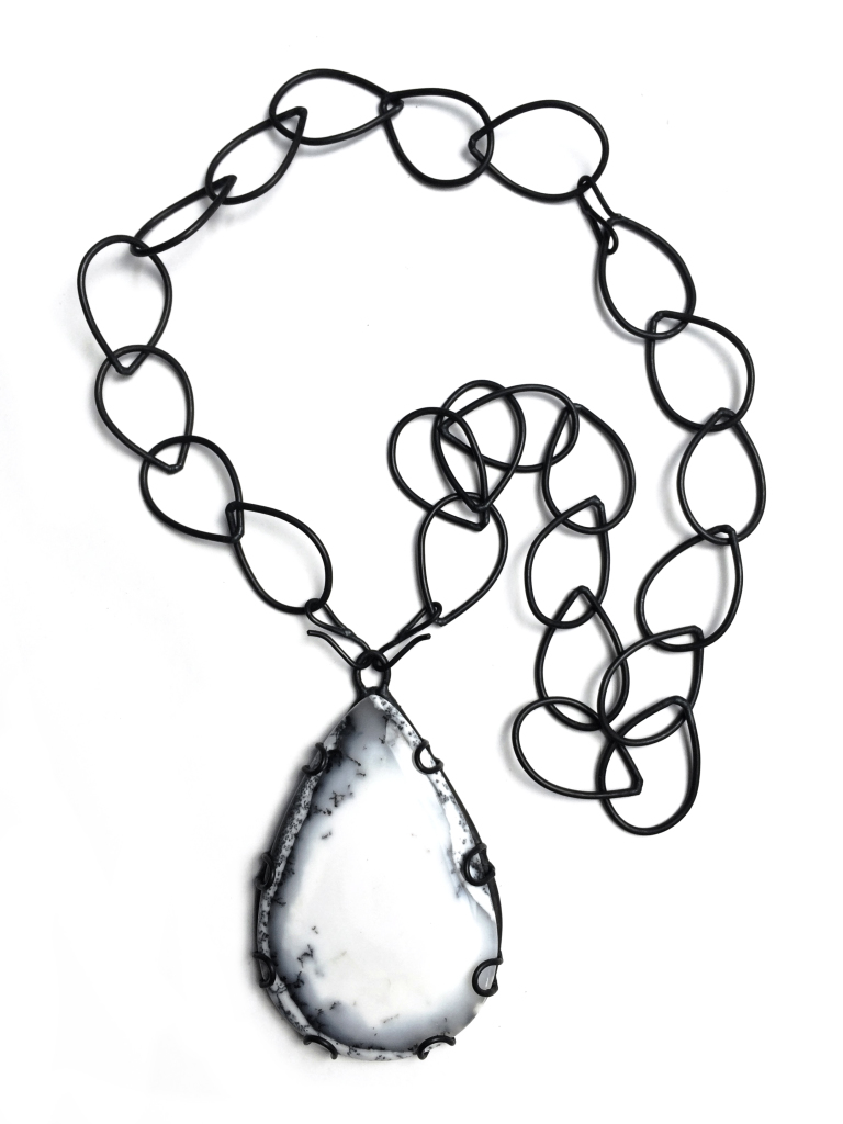contra necklace // dendritic opal in a custom setting on an adjustable length handmade chain // designing by megan auman