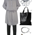 simple and chic: shirt dress and skinny trousers