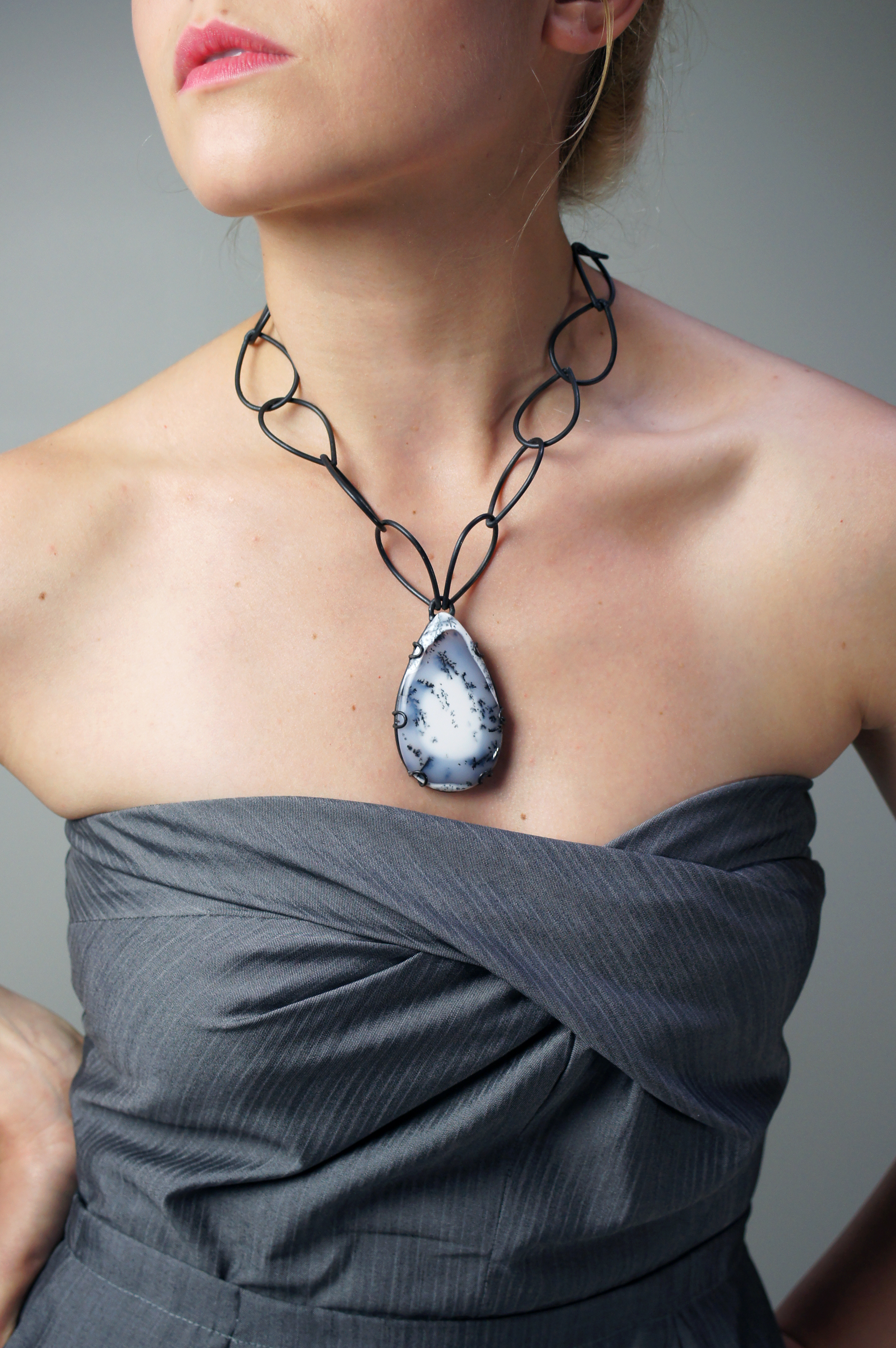 bold contra necklace: one of a kind dendritic agate set in a custom setting