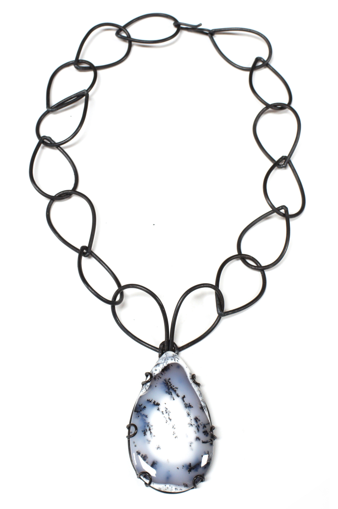 bold contra necklace: one of a kind dendritic agate set in a custom setting