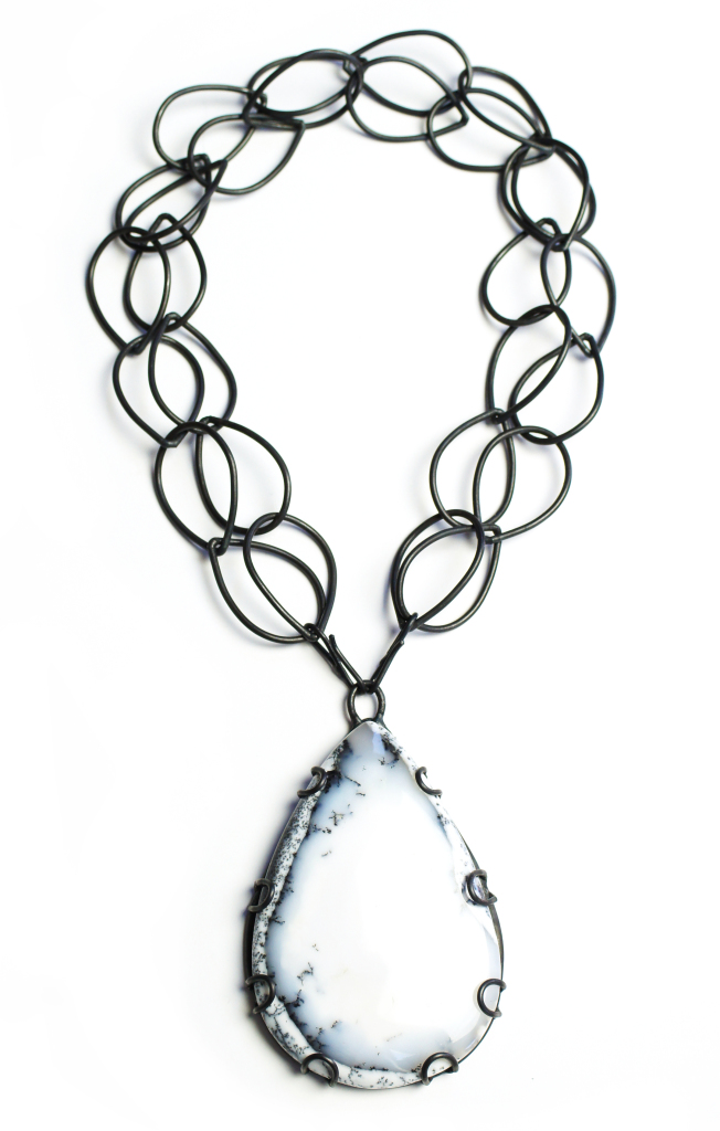 bold contra necklace: one of a kind dendritic agate set in a custom setting