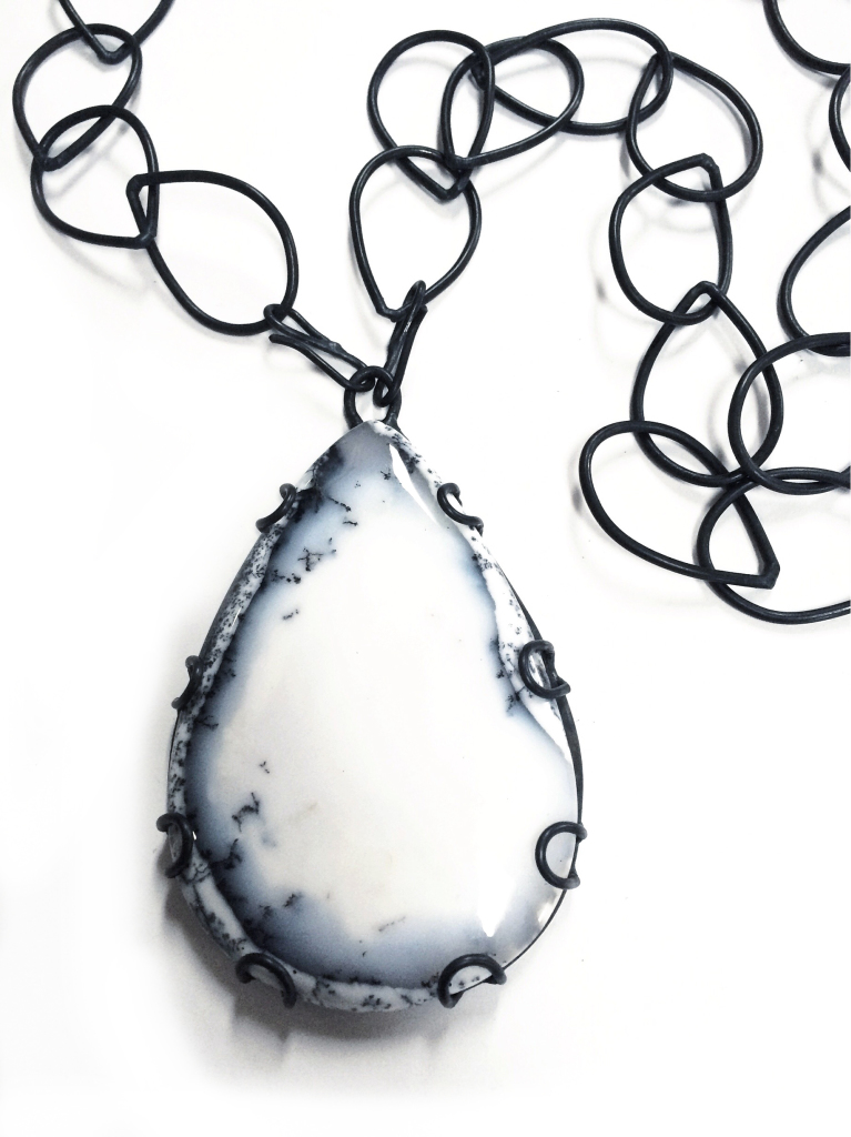 bold contra necklace: one of a kind dendritic agate set in a custom setting