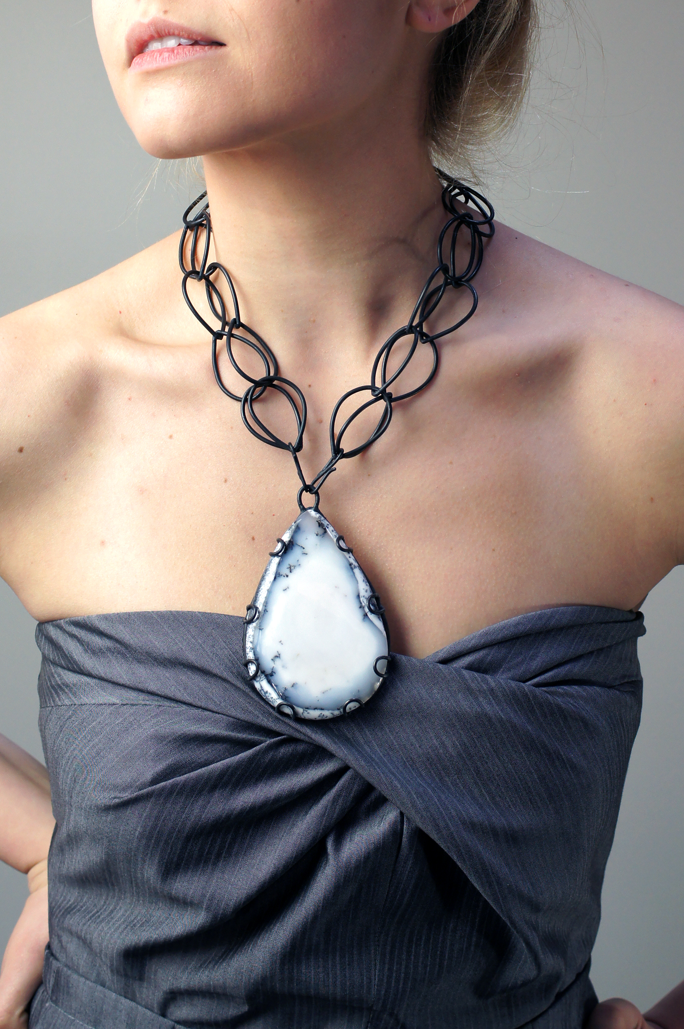 bold contra necklace: one of a kind dendritic agate set in a custom setting