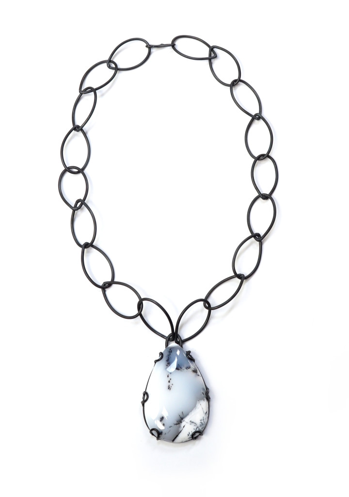 contra necklace // dendritic opal and black chain link necklace by megan auman