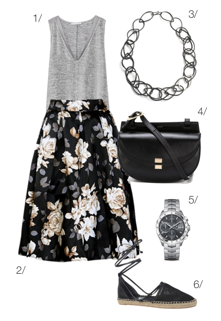 mix a floral skirt with casual pieces for a chic outfit perfect for exploring a new city this summer // // click through to see anther way to style this skirt
