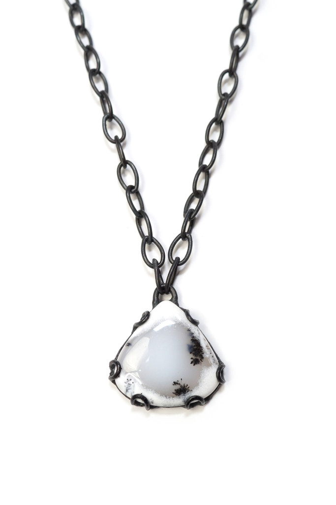 contra pendant // black and white dendritic opal pendant necklace