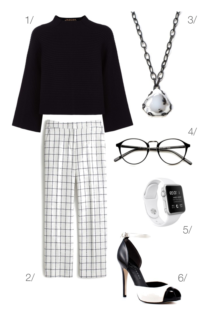 black and white windowpane checked pants for work // click through for outfit details