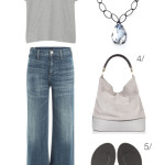 casual style: wide leg jeans and a t-shirt (plus a one of a kind necklace)