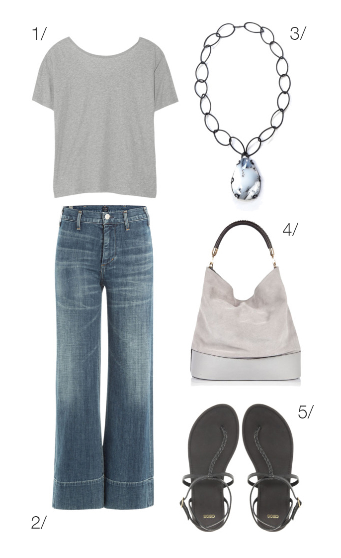casual style: wide leg jeans and a t-shirt (plus a one of a kind necklace) // click through for outfit details