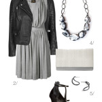 edgy and chic: grey dress and biker jacket