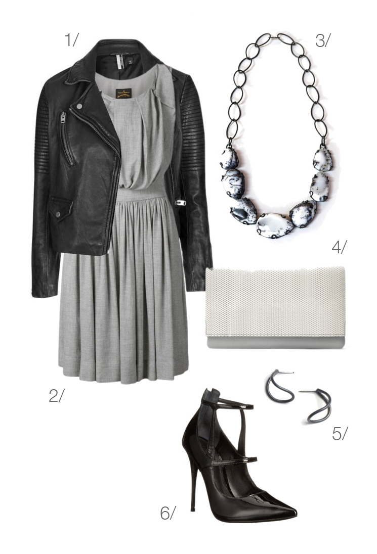 edgy and chic: grey dress and biker jacket // click through for outfit details