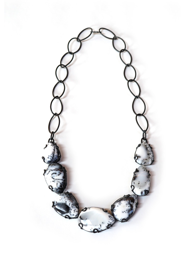 contra bib statement necklace // one of a kind black and white handcrafted dendritic opal necklace