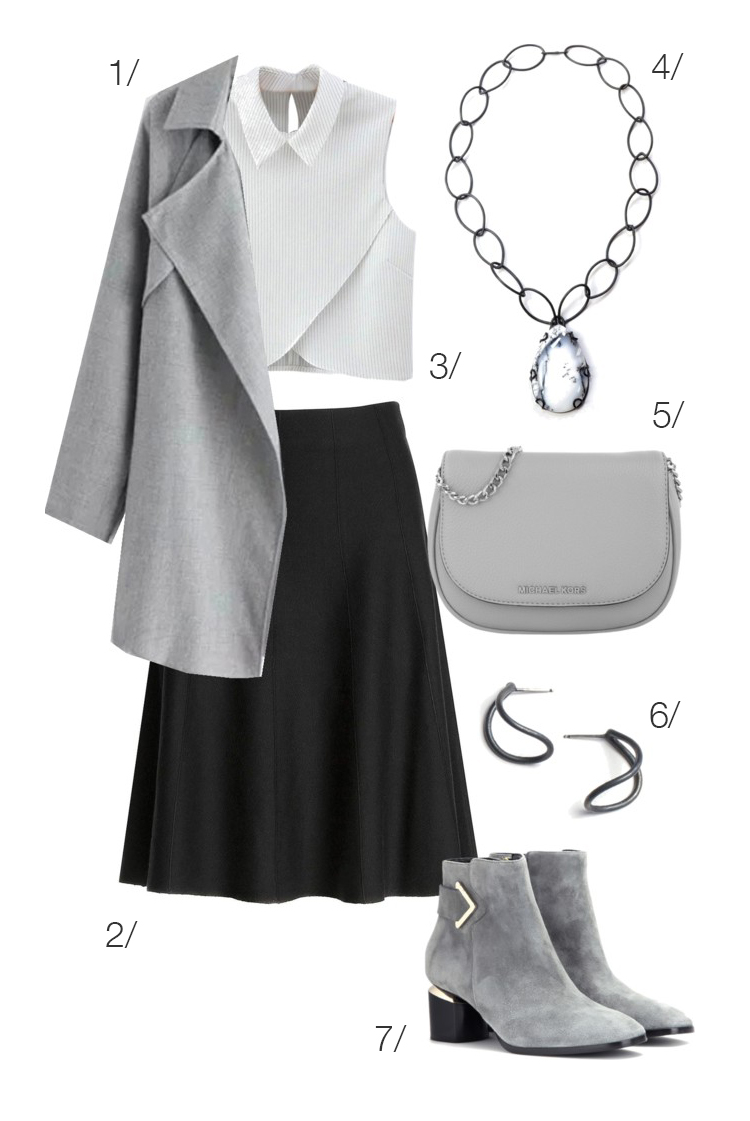 chic in a skirt and grey booties for fall // click through for outfit details