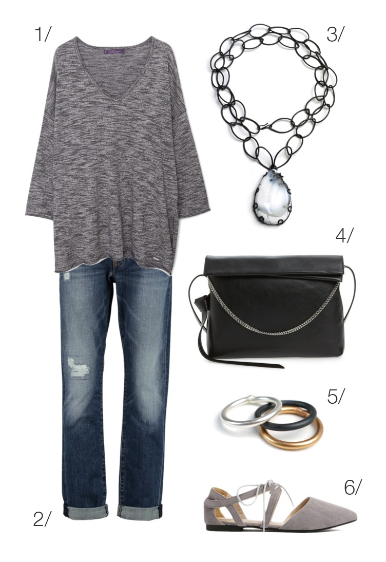 simple casual style: jeans, t-shirt, and a bold stone necklace // click through for outfit details