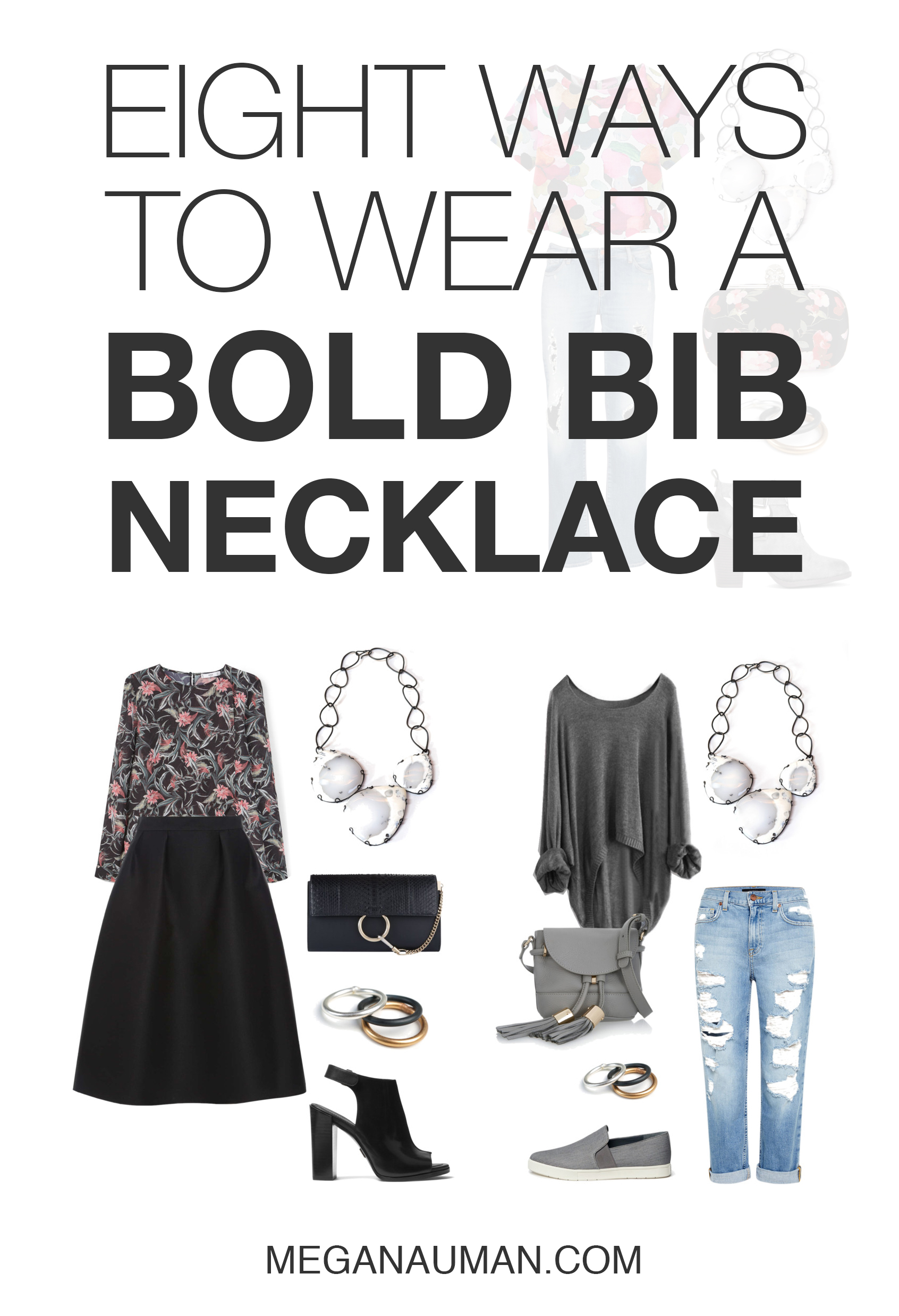 eight ways to style a bold bib statement necklace - from casual to professional to party // click through for outfit details