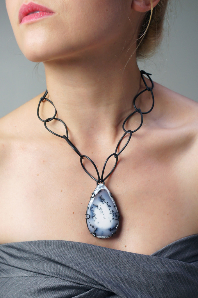 bold contra necklace // one of a kind dendritic opal necklace by designer and metalsmith Megan Auman