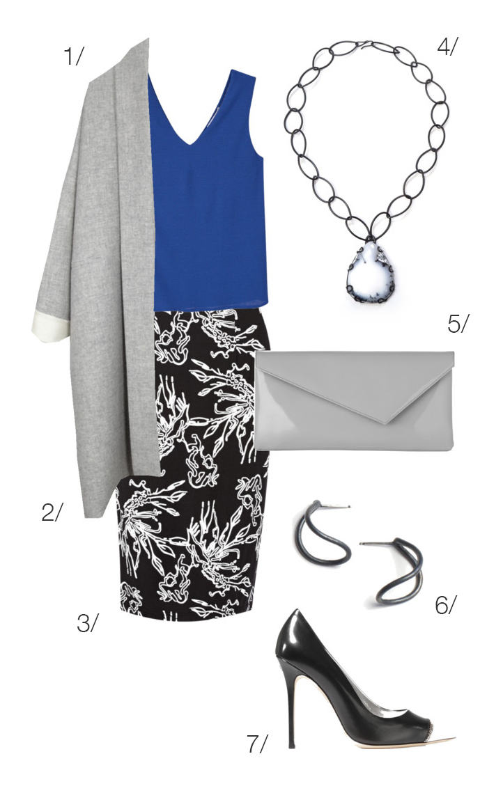 professional office outfit: modern floral print skirt // click through for outfit details