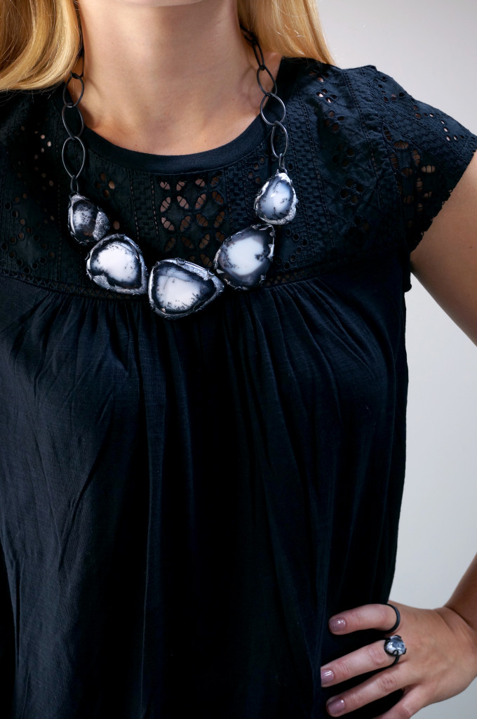 five ways to style a statement necklace: over a black openwork top  // click through for outfit details