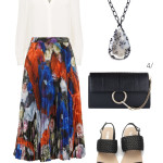end of sumer to early fall style: patterned pleated midi skirt