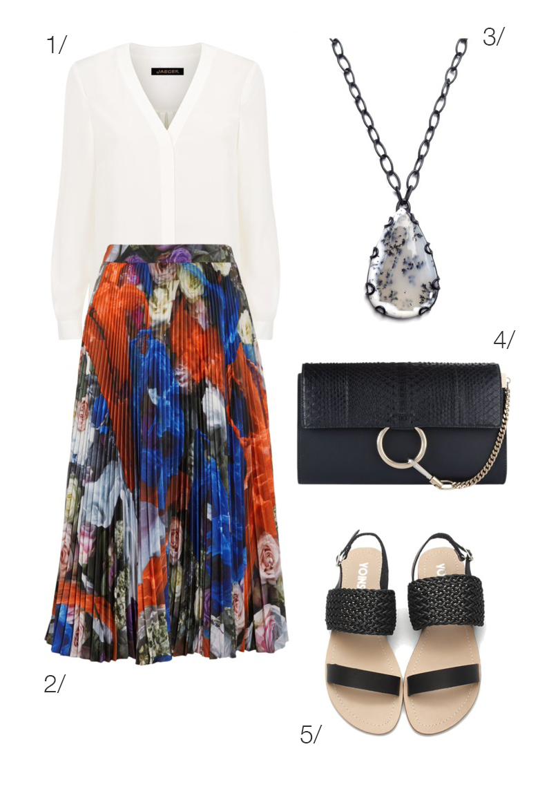 end of sumer to early fall style: patterned pleated midi skirt // click through for outfit details