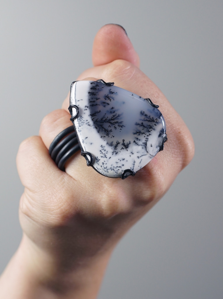 Contra ring // one of a kind dendritic opal statement ring by designer and metalsmith Megan Auman