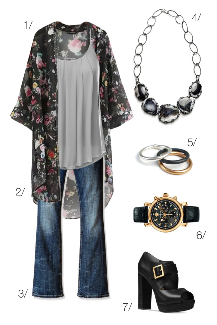 casual modern boho style: floral kimono and flared jeans // click through for outfit details