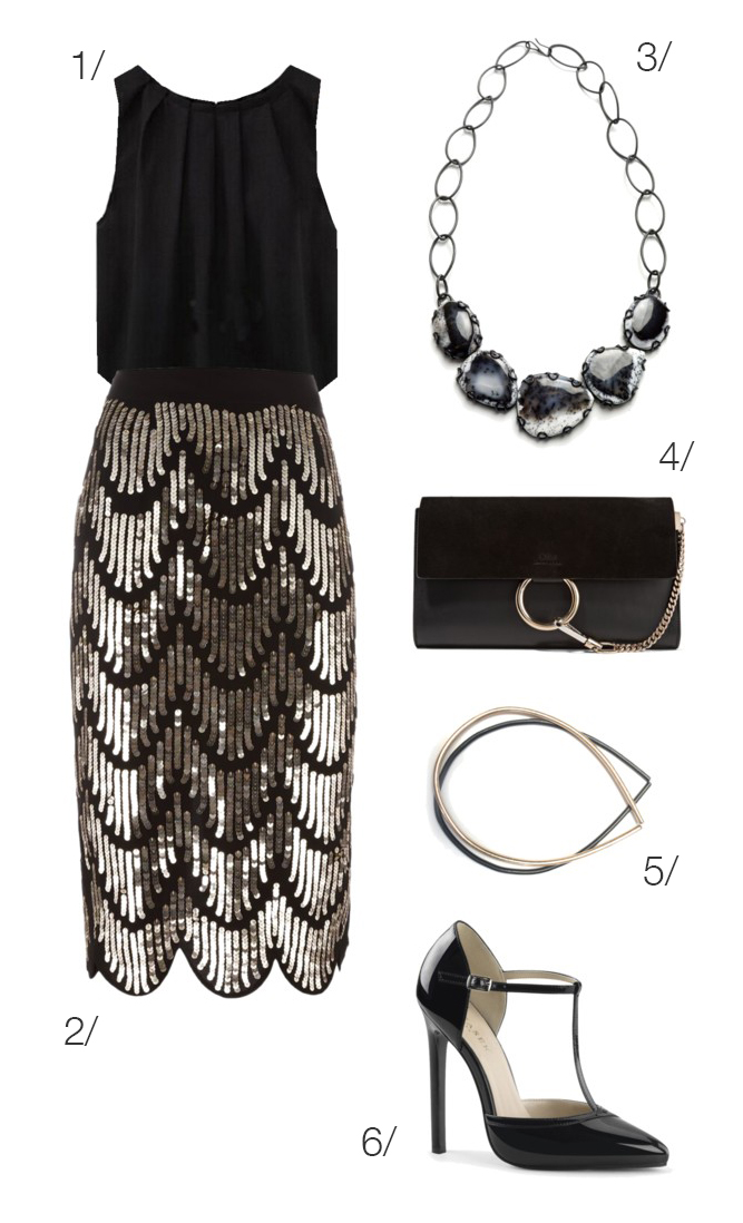glam holiday party style: sequined skirt and statement necklace // click through to shop this outfit